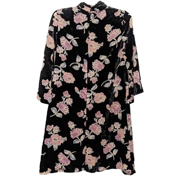 Women's Nanette Lepore Sz 8 Moody Romance Black and Pink Floral Velvet Dress - Picture 3 of 16
